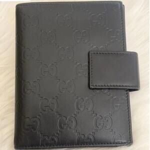 GUCCI Black Leather Planner Agenda Journal Address Notebook GG Guccissima EC